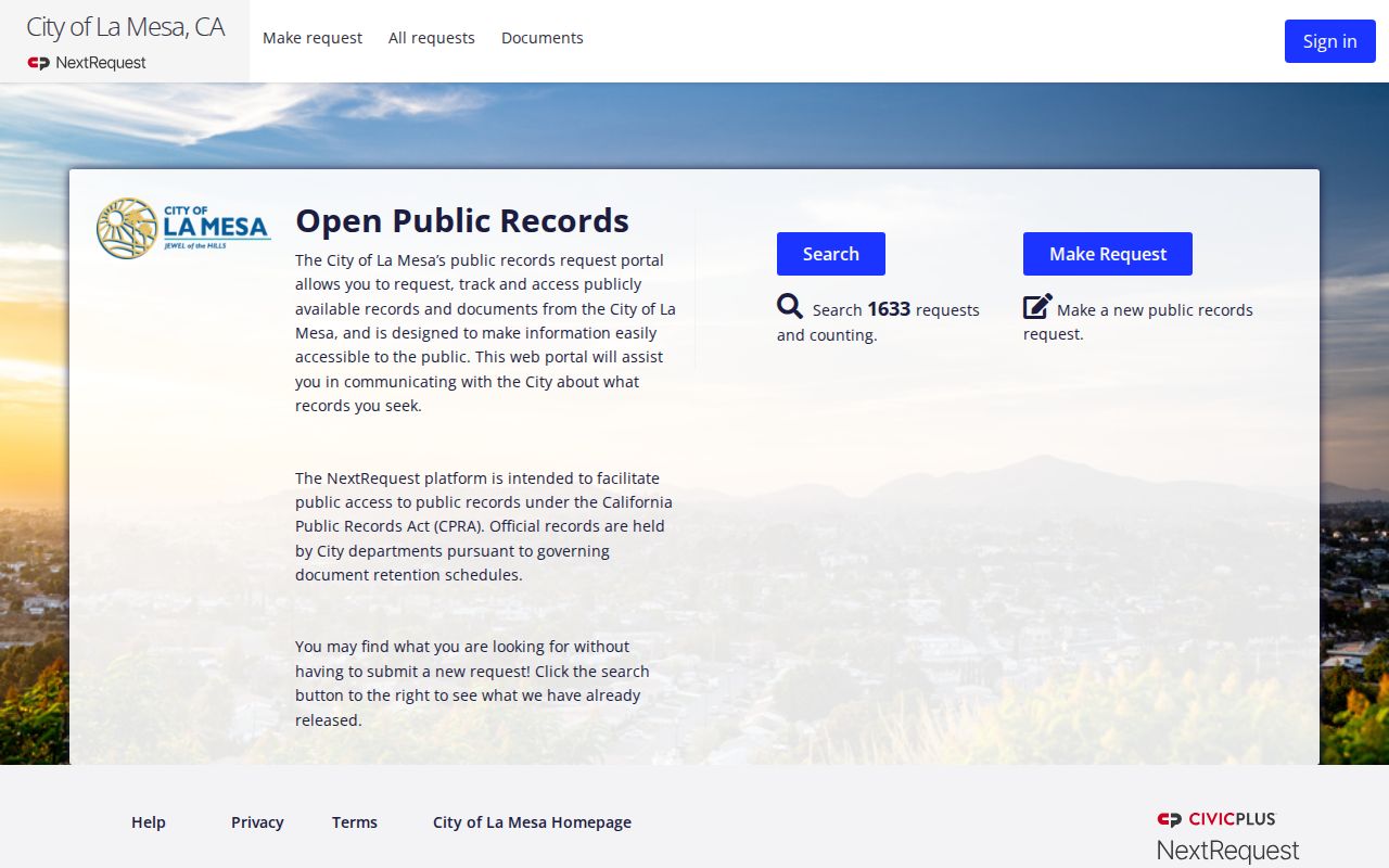 La Mesa residents directory public records request portal
