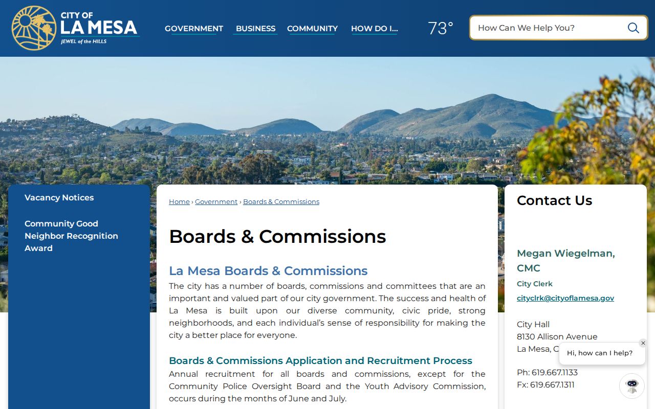 La Mesa neighbors boards and commissions public civic contacts