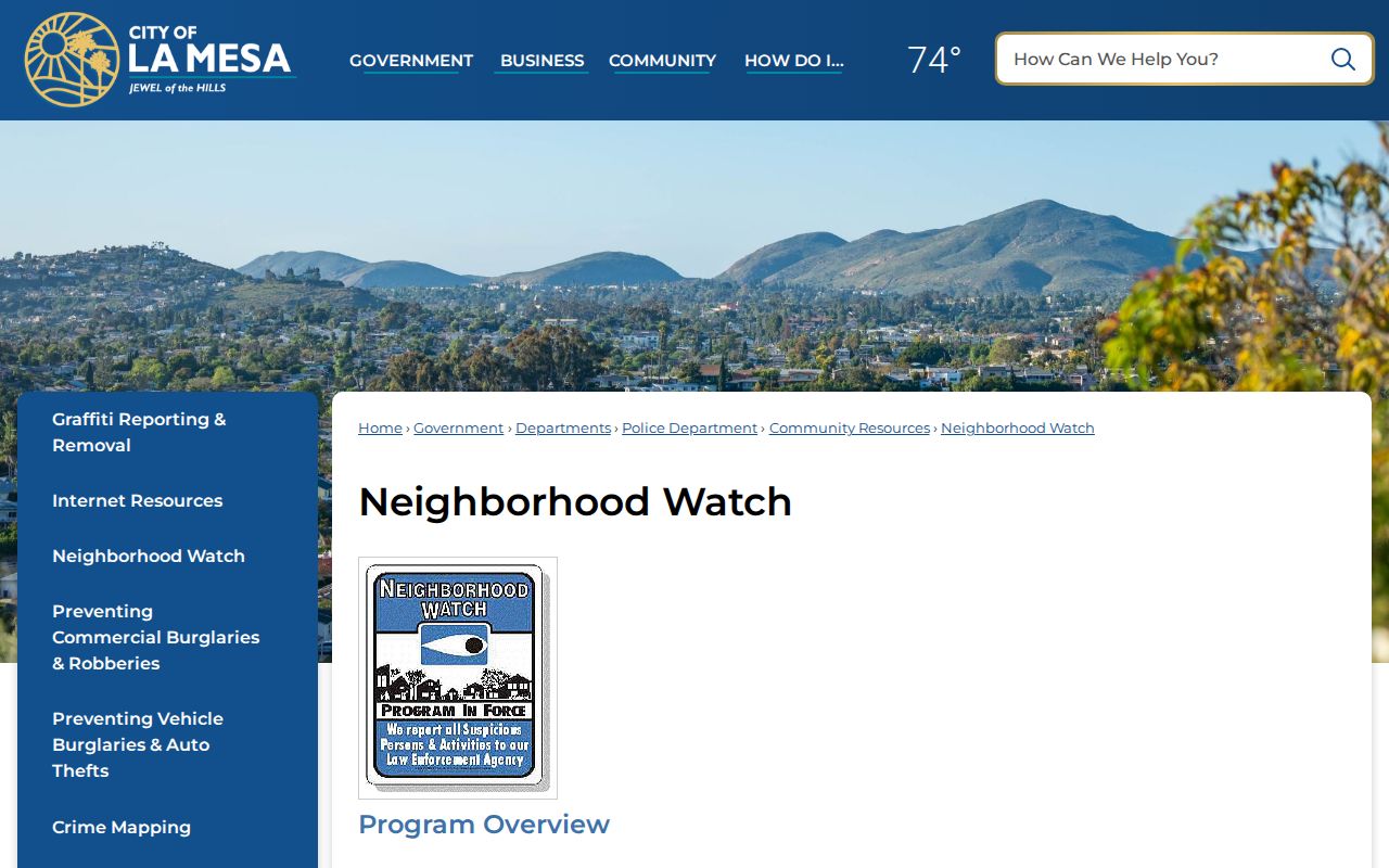 La Mesa neighbors Neighborhood Watch contact page