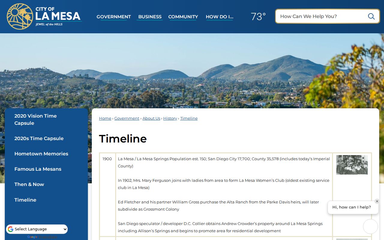 La Mesa previous residents official city timeline and street history