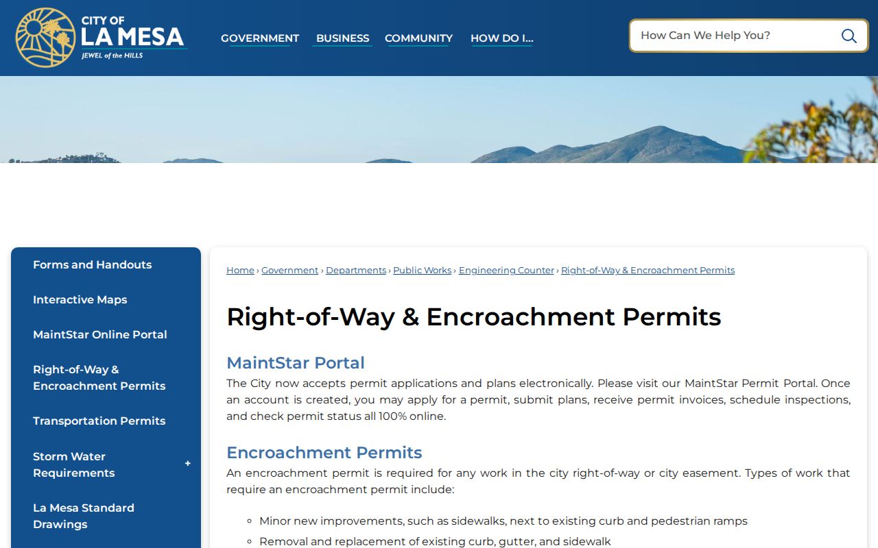 La Mesa street directory right-of-way permit records
